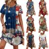 Women Short Sleeve Floral Print Dress Casual Round Neck Waist Tie Pocket Summer Dress