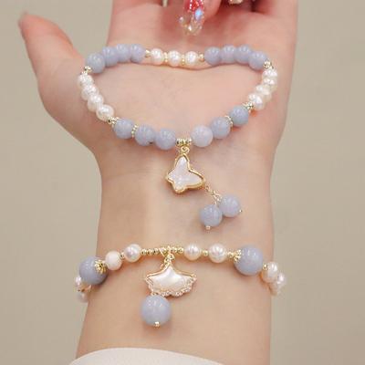 Ginkgo Leaf Shell Pendant Crystal Beaded Bracelet for Women Jewelry Gifts