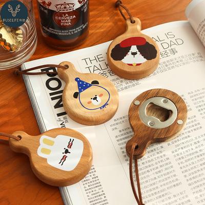 Cartoon Magnetic Bottle Opener Wooden Beer Fridge Magnetic Sticker Cute Mini Pizza Pan Bottle Opener