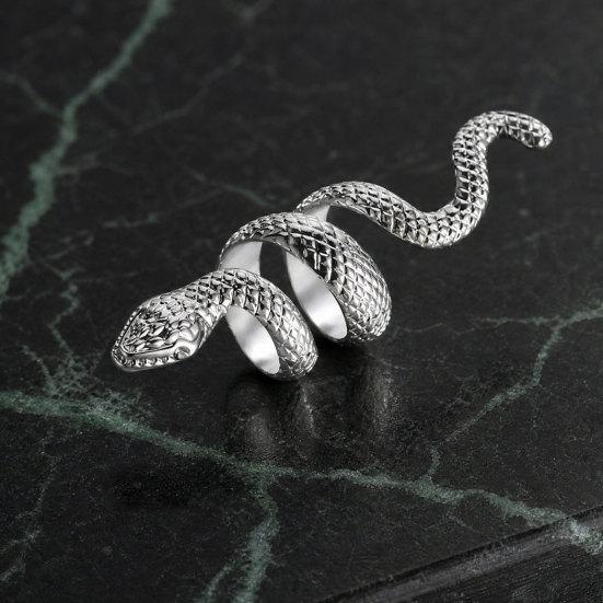 Exaggerated Snake Print Finger Band, Adjustable Open Snake Ring, Three-Dimensional Winding Design Animal Ring for Jewelry Gift