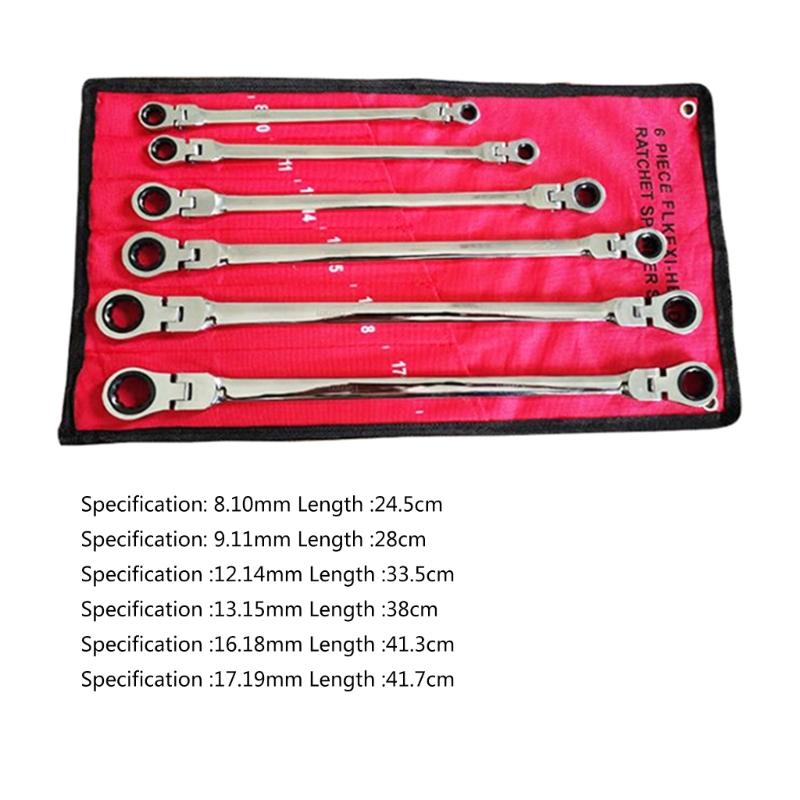 Long Double End Ratcheting Wrench Set with Flexible Head Metric Ratchet Wrenches Set 72-Tooth 6PCS Set