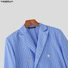 INCERUN Men Notched Lapel Long Sleeve Striped Splits Irregular Layers Long Blazer Coats