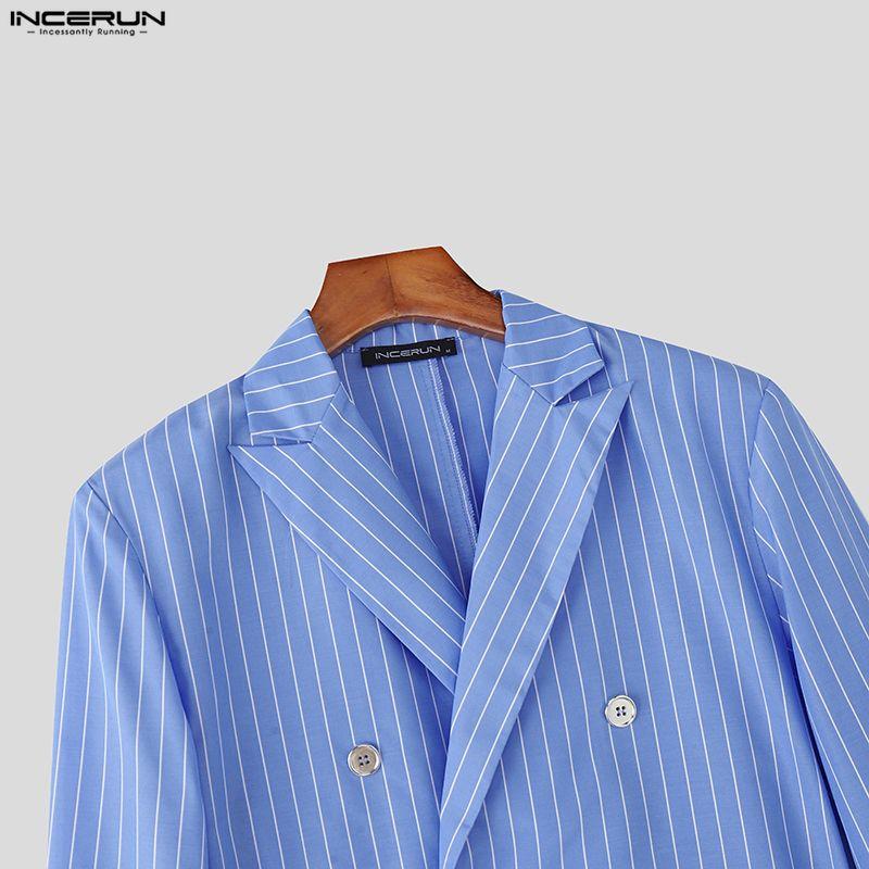 INCERUN Men Notched Lapel Long Sleeve Striped Splits Irregular Layers Long Blazer Coats