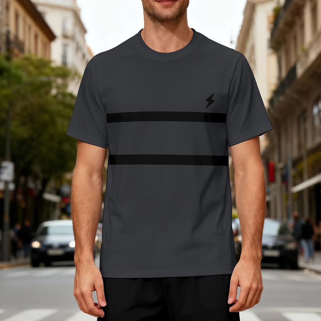 Plus Size Men's Casual Sports Suit Summer Stripes Printed T-Shirt And Shorts Set Breathable Outdoor Leisure Two Piece Outfit For Adult Men
