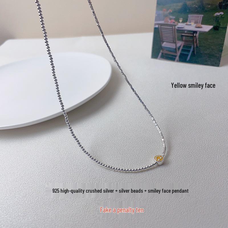 

Колье-чокер из стерлингового серебра 925 пробы с бусинами в виде смайликов - Женская свежая летняя цепочка для ключицы 925 Sterling Silver