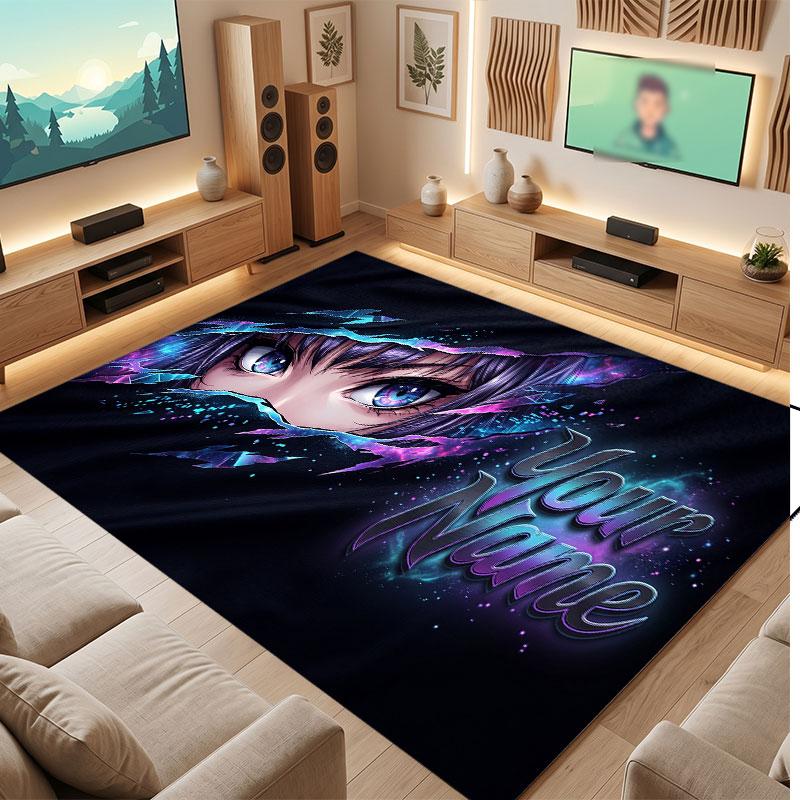 Fantasy Magic Theme Crystal Velvet Floor Rug Personalized Custom Name Text Warm Carpet Home Decoration