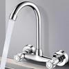 Kitchen Faucet Wall Mounted Brass Sink Faucet Mixer 360 Degree Swivel Double Hole Bathroom Hot And Cold Mixing Valve Tap