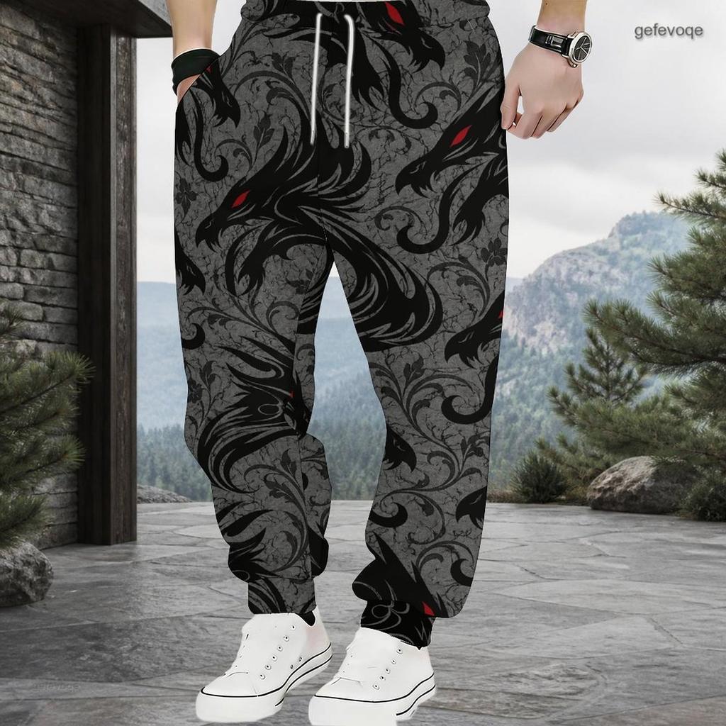 Men Plus Size Red Paisley Printed Drawstring Waist Jogger Pants Side Pockets Cuffed Ankle