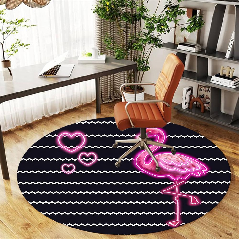 1pc Flamingo Love Round Chair Mat Office Area Rug - Non-Slip, Floor Mat for Office, Bedroom, and Indoor Decor P127260