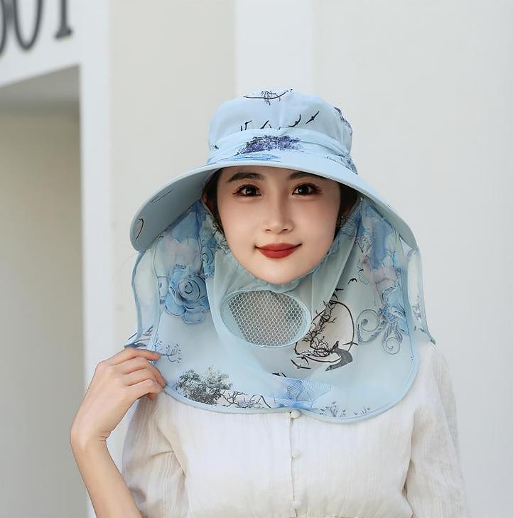 Hat Women'S Summer Thin Outdoor Sun Hat Mouth Mask Anti-Ultraviolet Work Sun Hat Cover Face Tea Picking Sun Hat