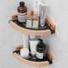 Wood Bathroom Shelving Shampoo Shower Storage Rack Triangular Shelving Wall Mounted Bathroom Corner Shelf Aluminum Brushed gold