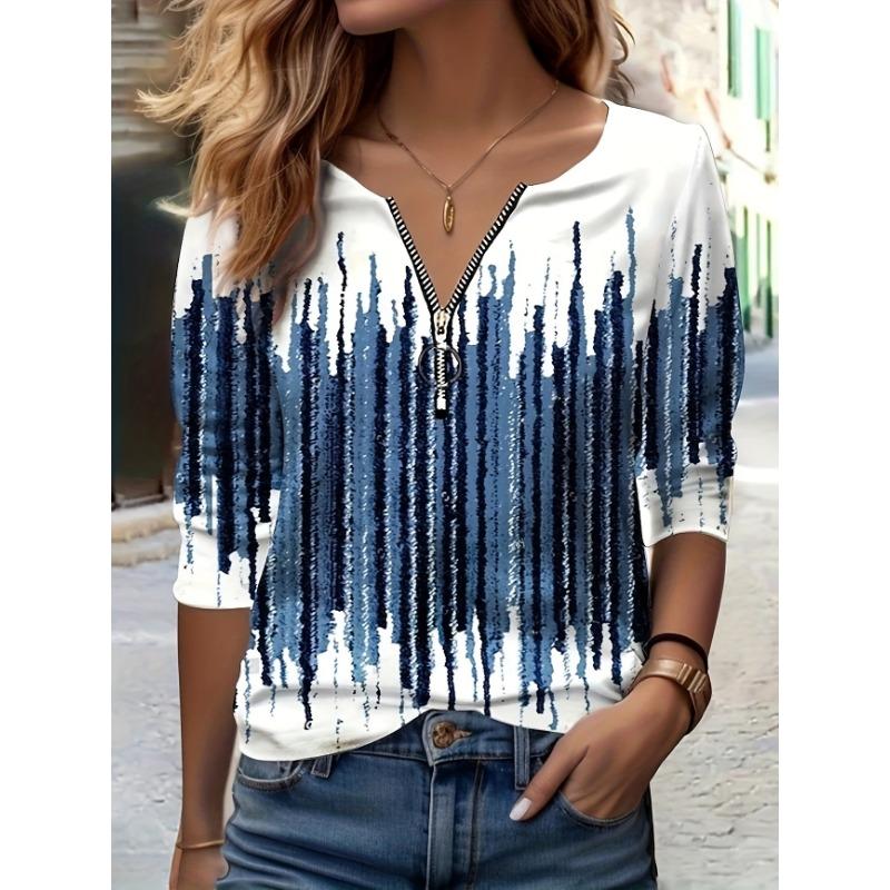 Women's spring and autumn fashionable long-sleeved zipper T-shirt - 3D full body digital printing design party wear
