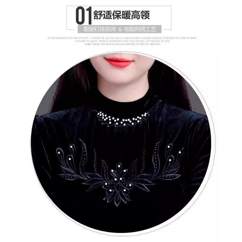 Autumn Winter Half Turtleneck Long-sleeved Bottoming Shirt Women with Velvet and Thickened Western Style Inner Warm Top