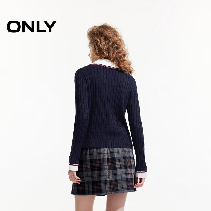 ONLY Women's Faux Two-Piece Color Block Lapel Knit Sweater