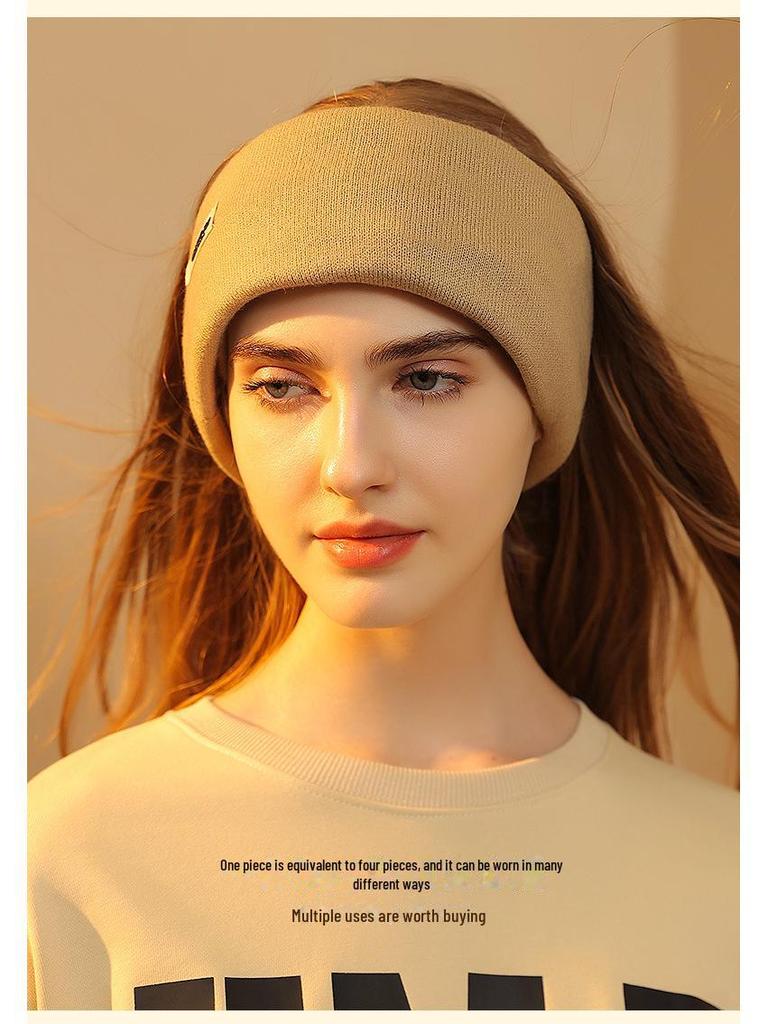 Dámský trendy šátek-čepice vše v jednom s maskou na uši, vlna, na podzim a zimu