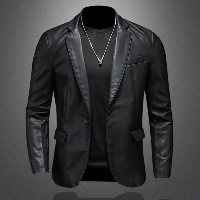 2026 Trendy Slim Fit Men s Leather Jacket - Korean Style Casual Suit M