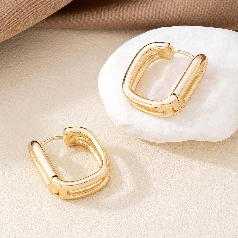 Quadratische Ausschnitt Hängeohrringe - Europäischer & Amerikanischer Cold Style Ohrklemmen mit Doppelschicht-Design