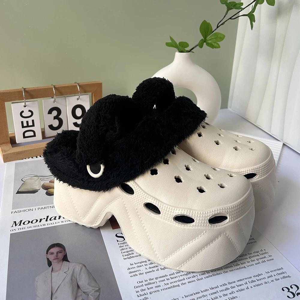 

Женские теплые тапочки на высокой платформе 7 см, модные садовые туфли-сабо, женские тапочки, сандалии из ЭВА на толстой подошве, зимние тапочки для девочек 38-39 хаки