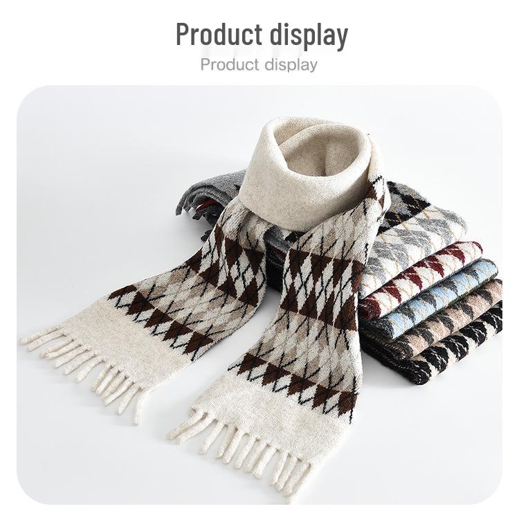 Kids' Diamond Knit Scarf - Parent-Child Style, Warm & Windproof for Autumn/Winter Korean Style.