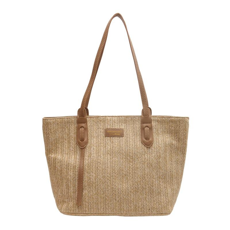 

Students carry large-capacity bags in class Women s simple leisure commuter tote bag Summer woven shoulder bag хаки