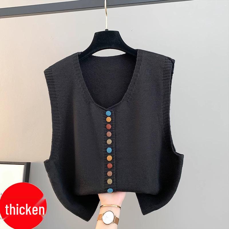 2025 Women’s Knitted V-Neck Cardigan Vest - Sleeveless, Loose Fit for Spring & Autumn