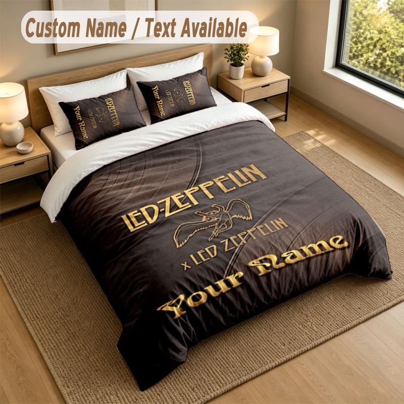 Bedding Set 1 Duvet Cover 2 Pillowcases Led Zeppelin Print Soft Bed Linen Bedroom Decor