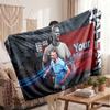 Erling Haaland Personalized Fleece Blanket With Football Logo, Custom Name Text Soft Warm Home Throw Blanket