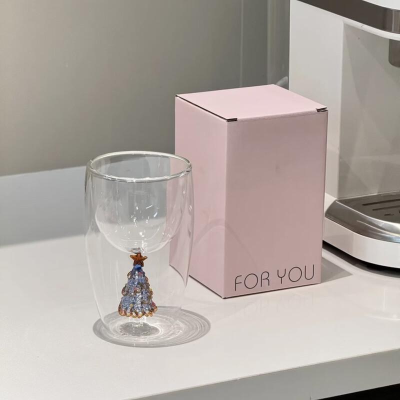 Gilded Christmas Tree Double-Layer Glass Cup