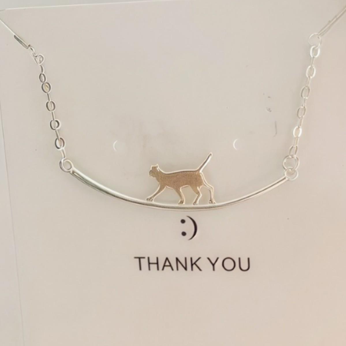 Korean Fashion Simple Arc Cat Pendant Necklace - Cute Walking Cat Jewelry серебряный