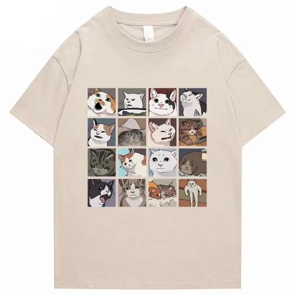 Meme Cats Puzzle Men's T-Shirt Funny Clothing Oversize Harajuku Print Street Short Sleeve T-shirts Summer Cotton Women Tops Tees