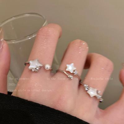 Zircon Pearl Star Opening Ring Exquisite High-end Sense Niche Index Finger Ring Temperament Versatile Fashion Jewelry