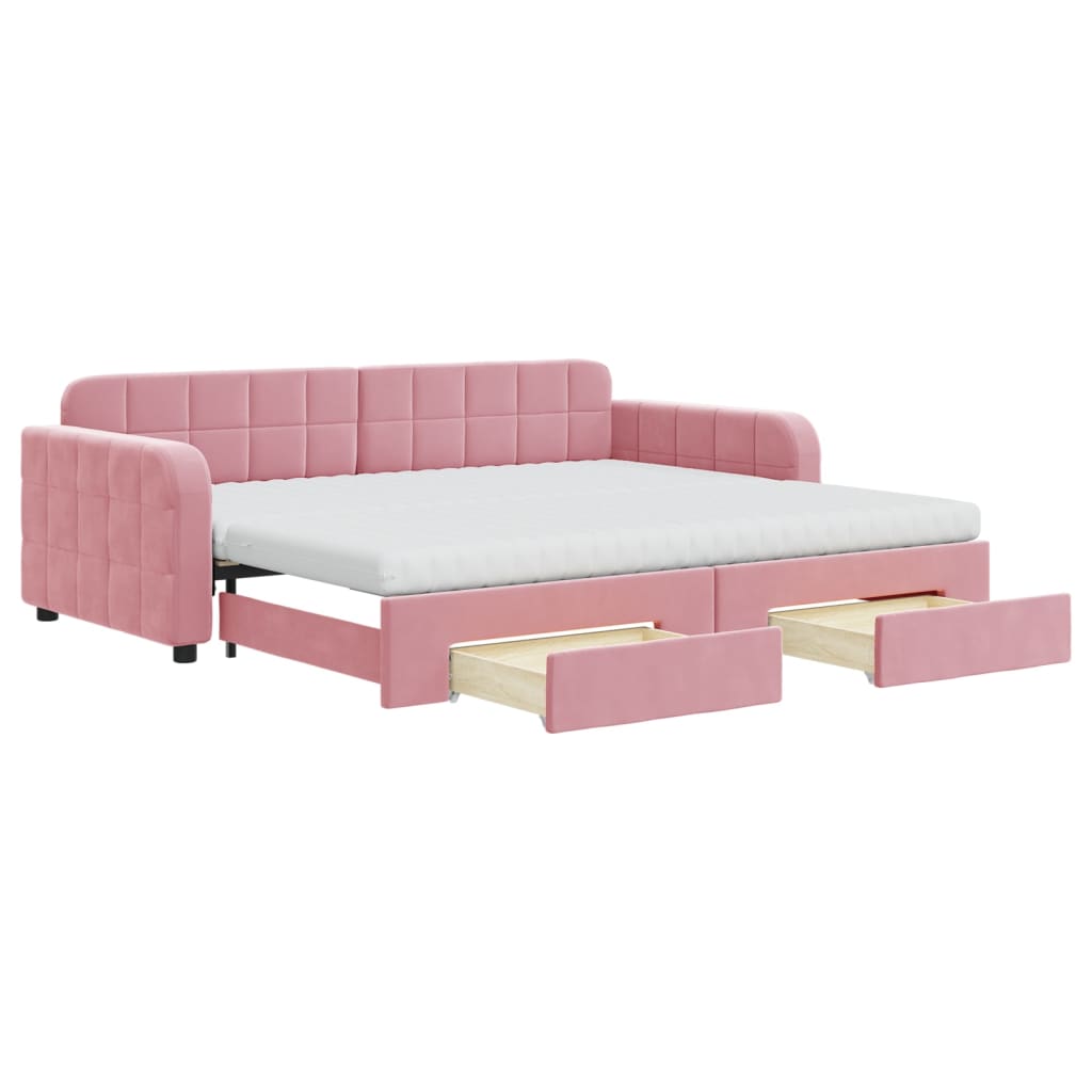 Daybed Pull out with Drawers Pink 90x200 cm Velvet