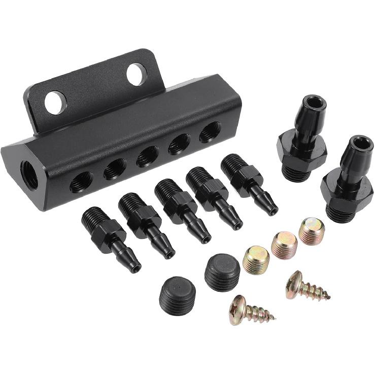 Universal Vacuum Manifold Kit 1/8" Ports 1/2" Interfaces Block Intake Manifold for Car Fuel Gas Wastegate Turbo Boost Replace Parts Vehicle
