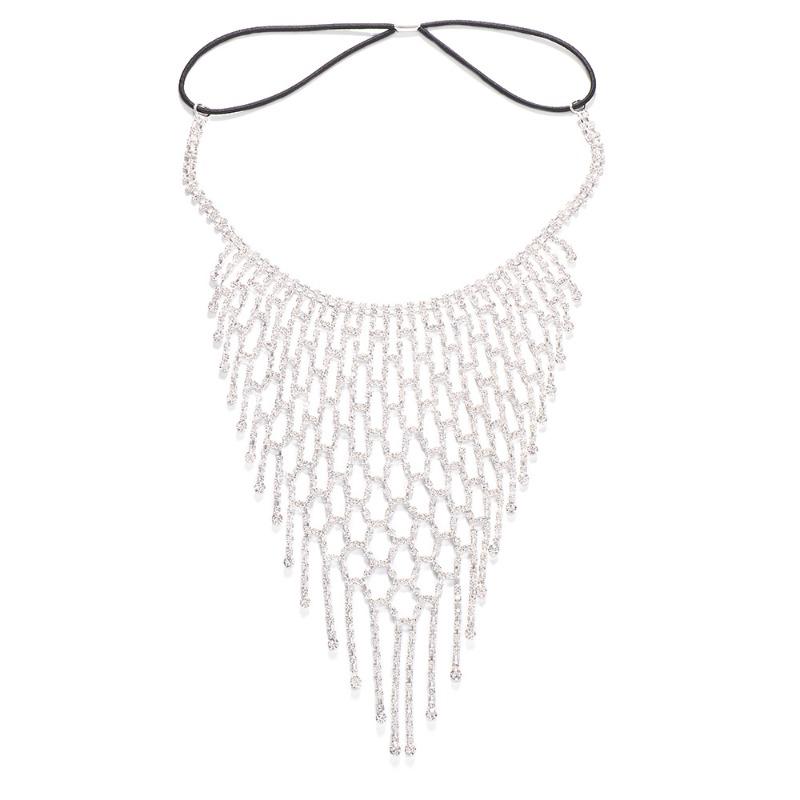 

European and American Fashion Rhinestone Mask Female, Sexy Exaggerated Grid Hollow Tassel Decoration silver срібний
