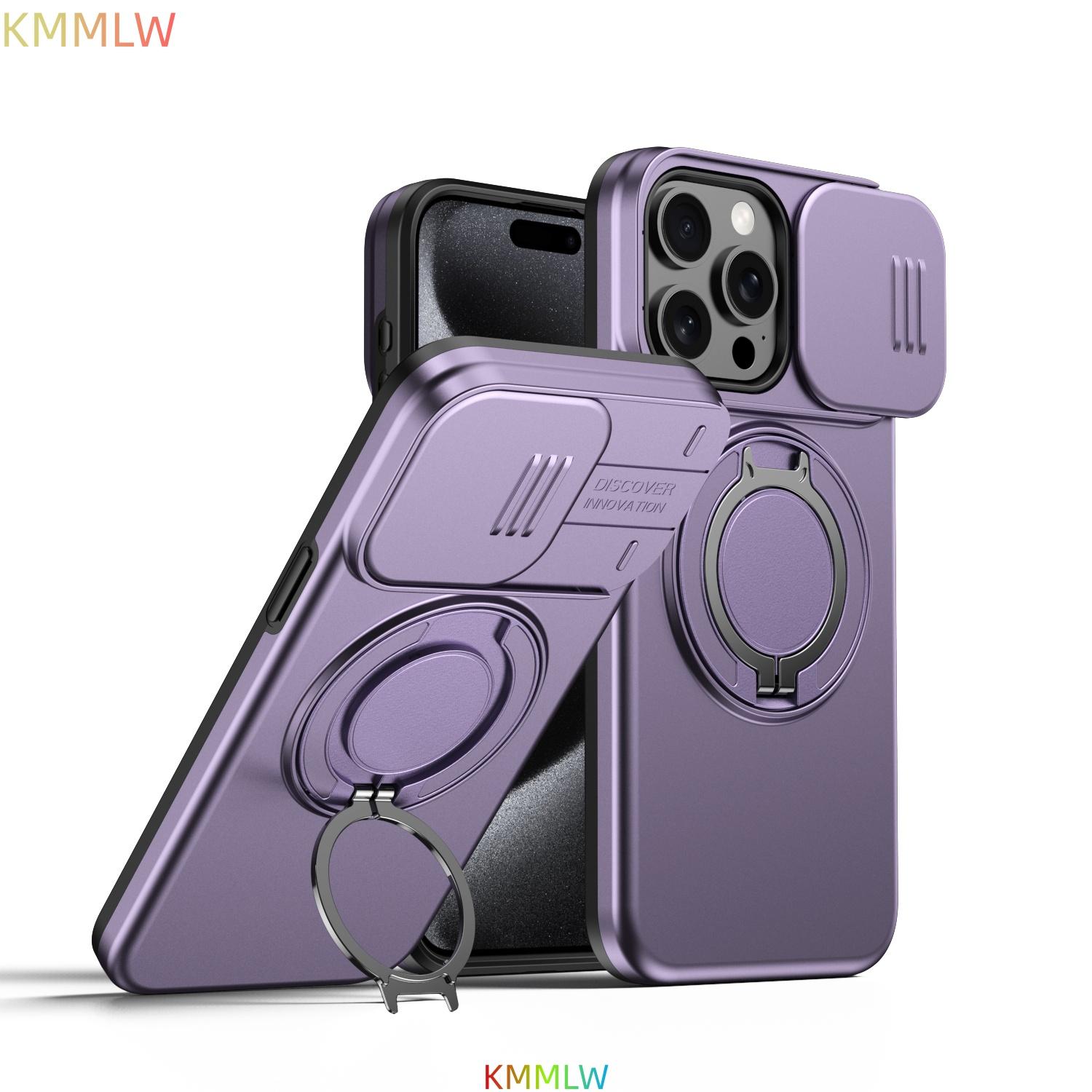Coque Magnétique Blindée Pour 17 16 15 14 13 Pro Max Plus Anneau de Protection pour Appareil Photo Support Couvercle iPhone 15 Plus violet