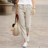 Fashion Solid Color Loose Pants Casual Drawstring Elastic Waist Trousers Cotton and Linen Jogger Pants for Womens