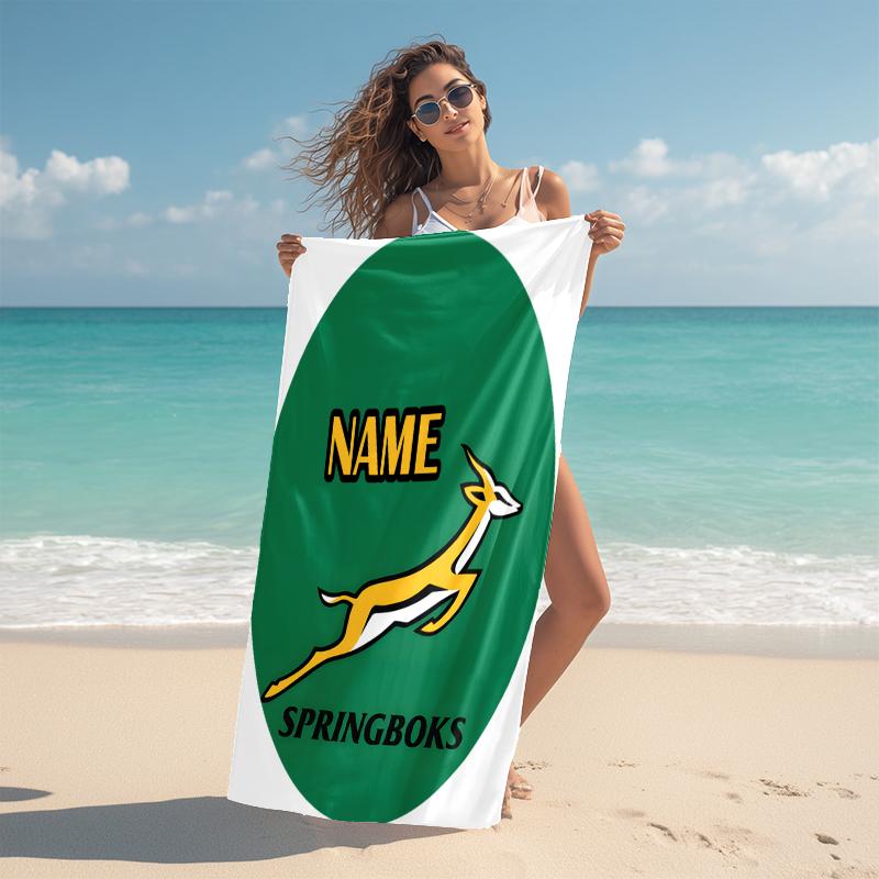 Personalized Springboks Rugby Team Beach Towel Microfiber Beach Towel Thin Absorbent for Beach Swimming Yoga Bath Sports. 0910177