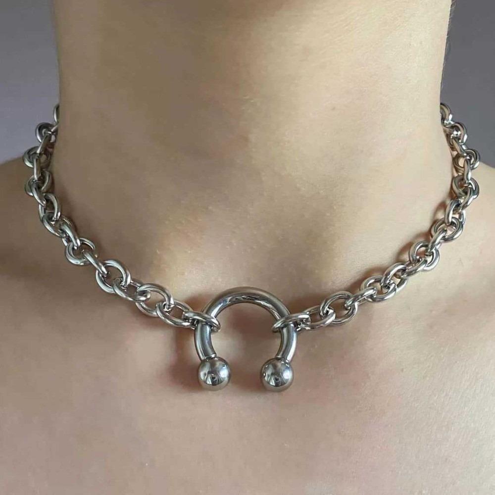 Retro Punk Style Chain Punk Chain Rivet Necklace New Nose Clip Necklace  Women Style B