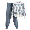Set 2 Pezzi/Set Donna Top Pantaloni Set Stampa Cuore Decorazione Perline Girocollo Maniche Lunghe Felpa Vita Elastica Pantaloni alla Caviglia con Elastico Outfit Sportivo Autunno