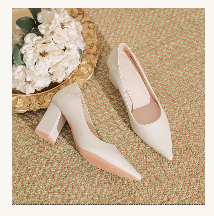 Fuxing Dámské 2025 Robustní podpatek Francouzský styl Vysoké podpatky k sukním - Pohodlné jarní a podzimní pracovní boty