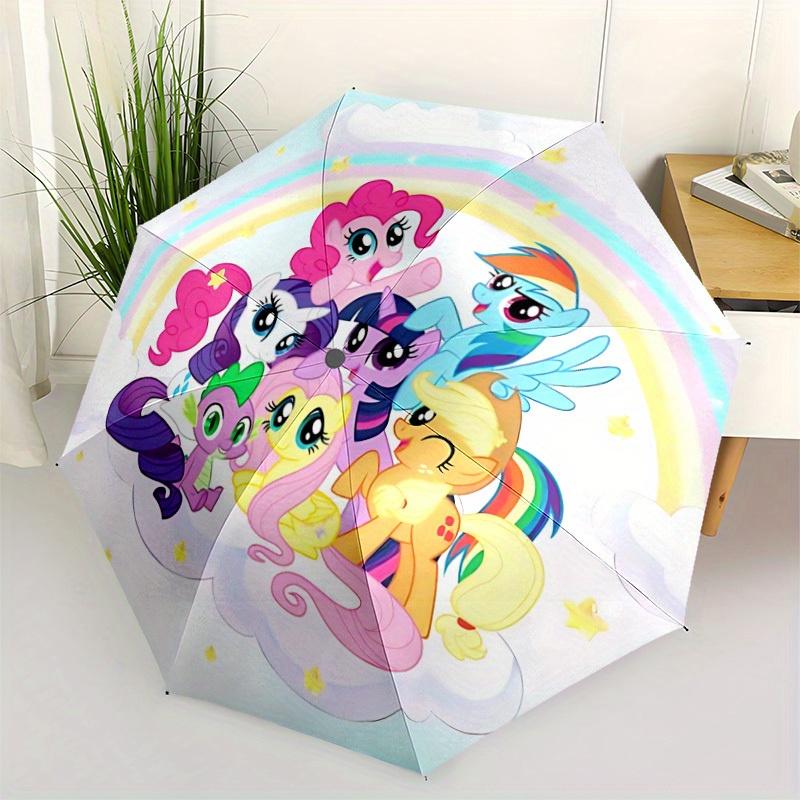 1 Stück Mein Kleines Pony Automatisches Öffnen/Schließen Faltbarer Tragbarer Niedlicher Outdoor-Regenschirm mit 8-Rippen-Struktur für Damen/Herren, Ganzjahresgebrauch 0901084