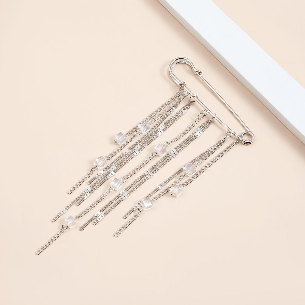 European & American Fashion Multi-tassel Square Crystal Brooch Pin for Women
