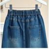 DIMANAF 2026 Autumn New Plus Size Women Denim Skirt Elastic Waist A-Line Long Skirt Fashion Lady Bottoms Beading Blue