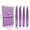4PCS Stainless Steel Purple Set, Beauty Tools, for Eyelash Grafting, Eyebrow Trimming, Beard Pulling and Hair Removal, and False Eyelash Aids