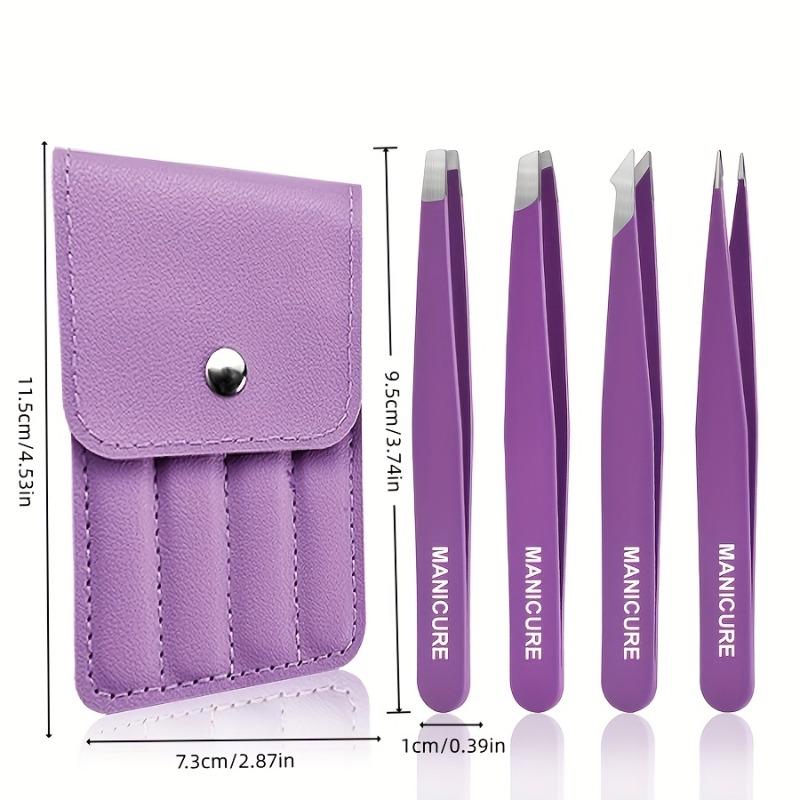 4PCS Stainless Steel Purple Set, Beauty Tools, for Eyelash Grafting, Eyebrow Trimming, Beard Pulling and Hair Removal, and False Eyelash Aids