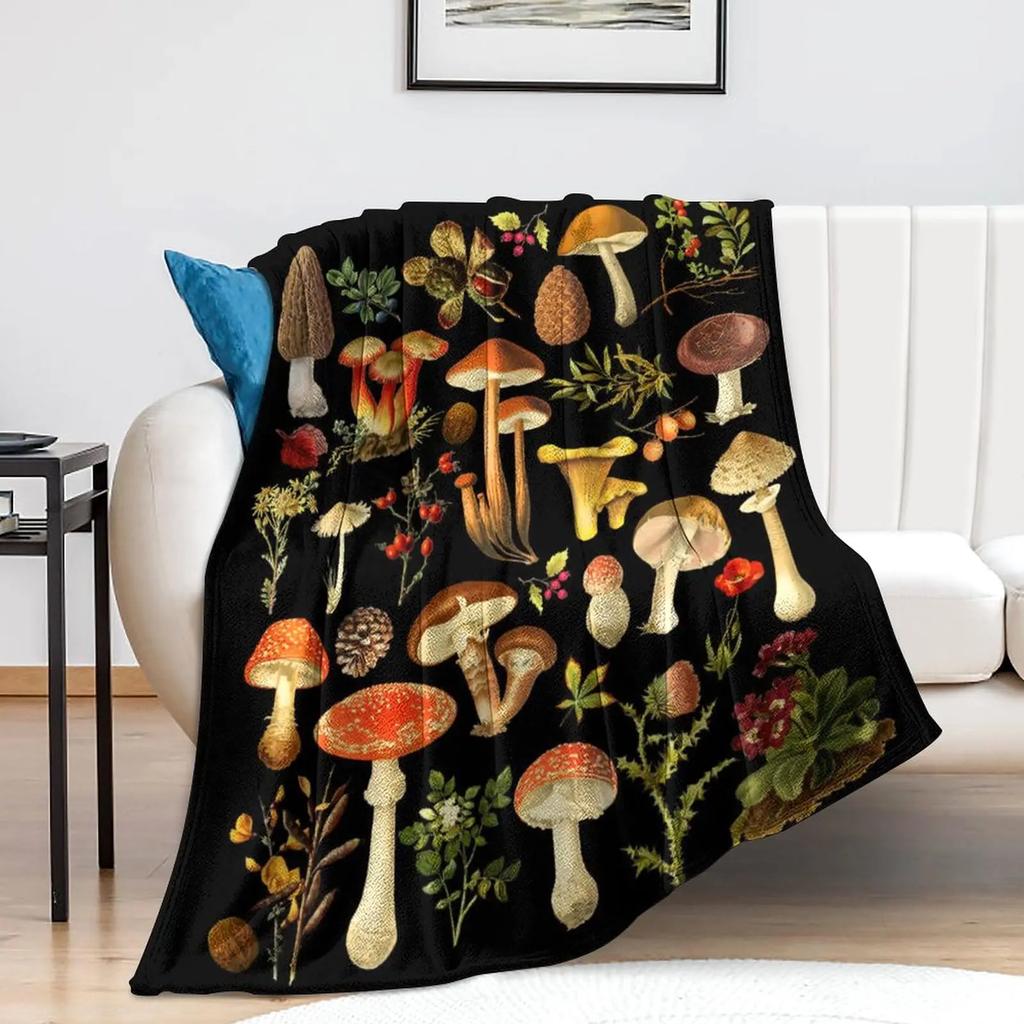 Deka s houbami Mushroomology Flísové přehozy pro všechna roční období Botanická věda Plyšová měkká deka na postel či pohovku Velikost Queen