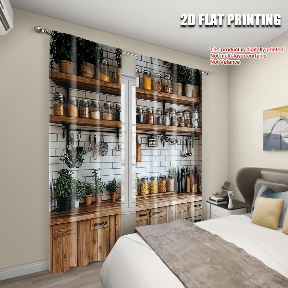2pcs   Plane Printing Pattern Curtains Rustic Farmhouse Kitchen Versatile Durable Polyester (without Rod) Home Decor Use for