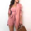 QICED Spring Summer Solid-color Vest Suit Jacket, Elegant High-waisted Shorts Three-piece Women's Wear