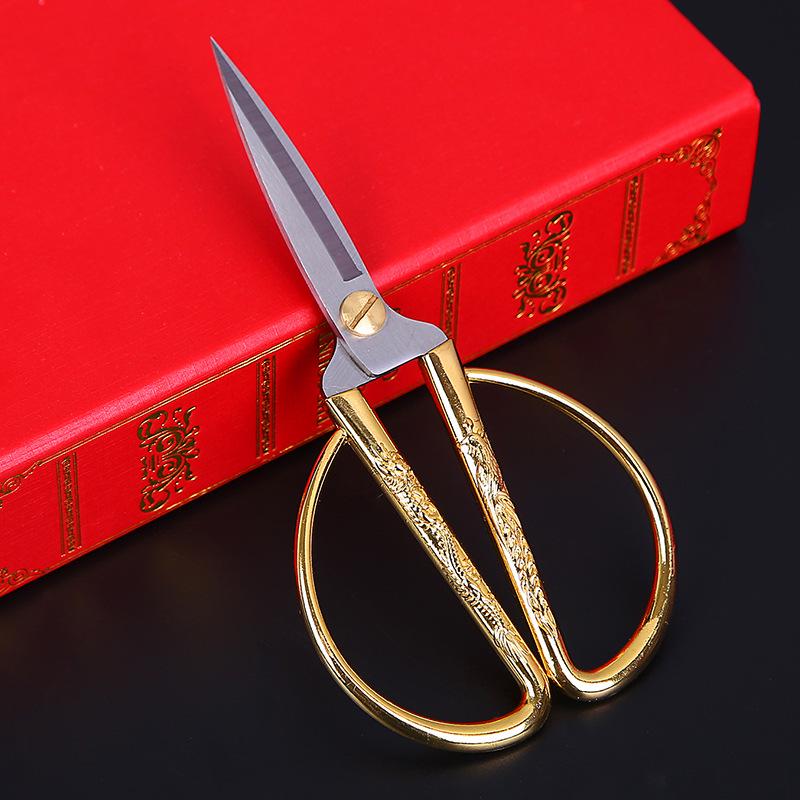 Exquisite Handmade Dragon & Phoenix Tailor Scissors - Golden Retro Wedding & Art Edition
