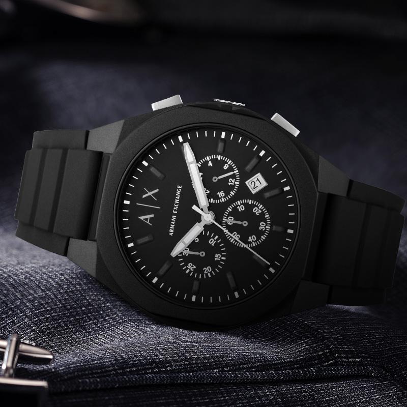 ARMANI EXCHANGEAE Wrist Watch Quartz Movement Silicone Strap 44mm Black Dial Men's Watches AX4161